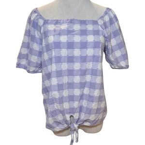 Lavender and White Checkered Off-Shoulder Blouse | Size Medium